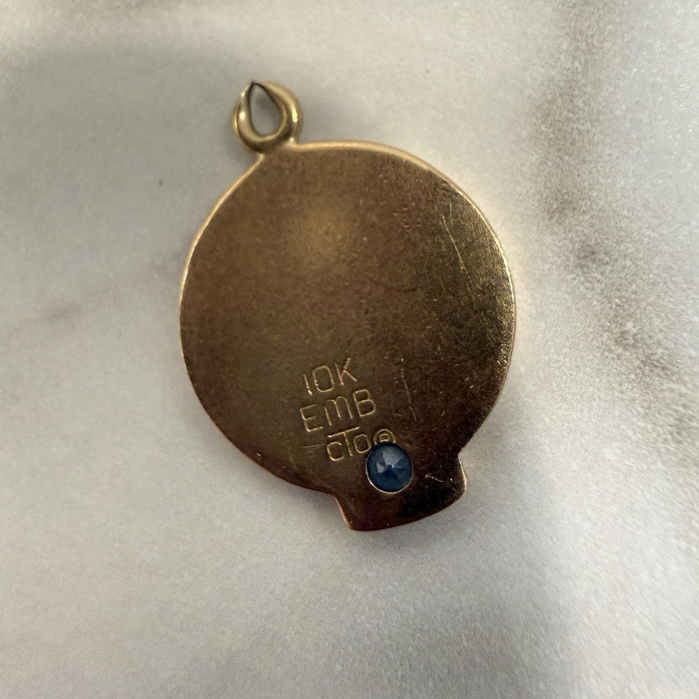 Vintage Southern Bell Charm Pendant 10K Yellow Gold Light Blue Gemstone FLAW - Picture 2 of 4